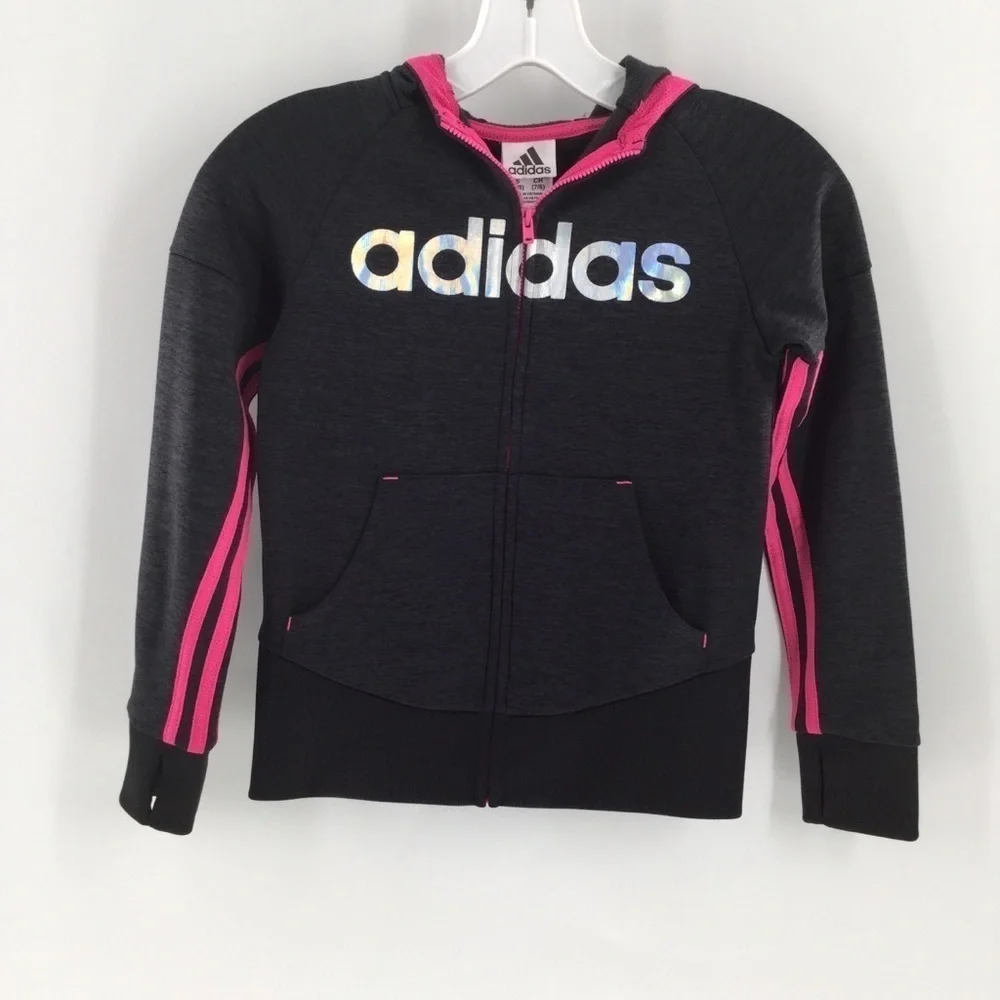 Adidas girls gray, pink &‎ black hoodie/thumb holes